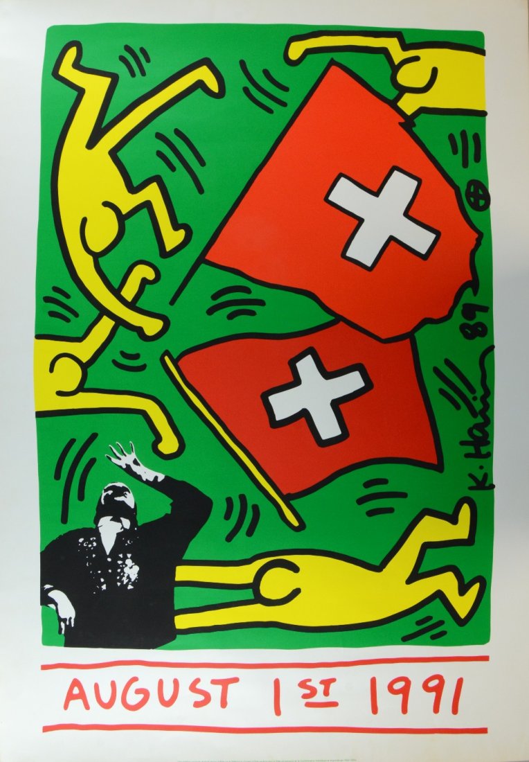 Keith Haring, original rolled Swiss poster, August 1st: Keith Haring, original rolled Swiss poster, August 1st 1991, rolled Translation - Original establishment of keith haring published by the delegate of the Vaud state council for the 700th anniversary o