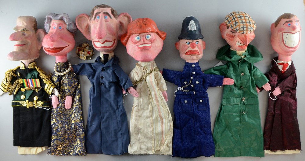 Spitting Image Royal Family hand puppets, each painted