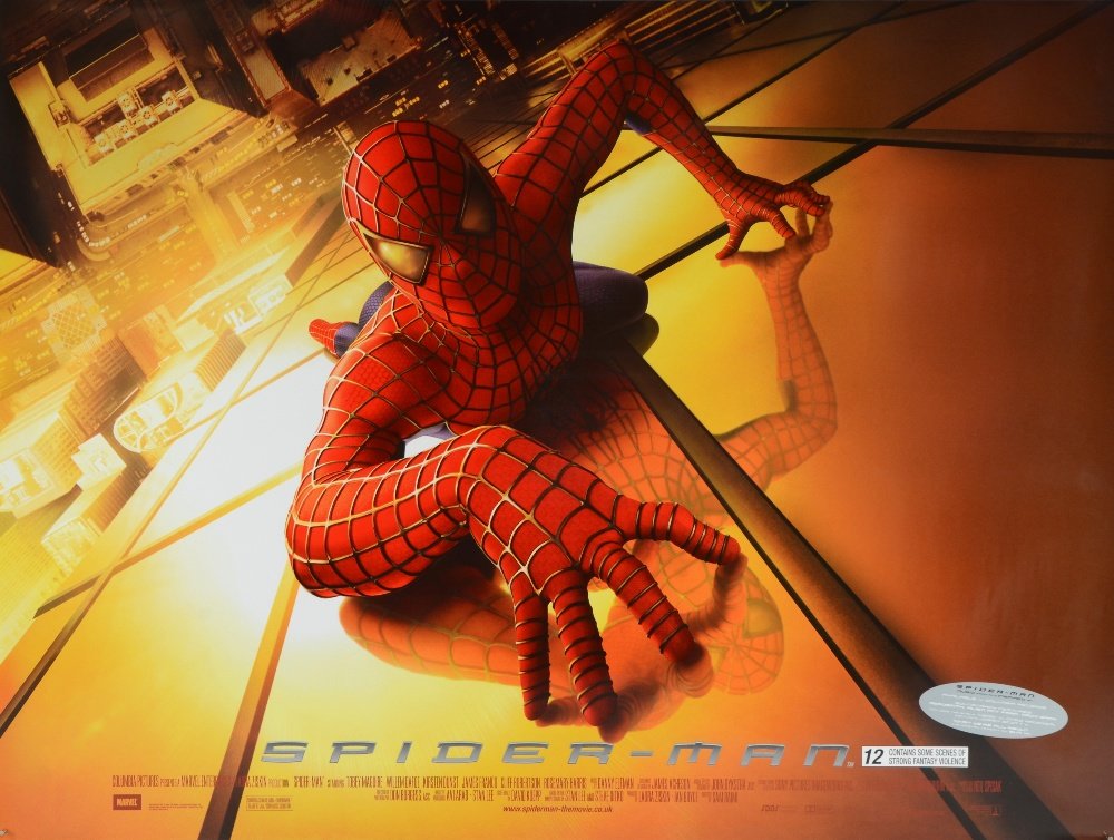 Five Spider-man British Quad film posters including: Five Spider-man British Quad film posters including Spider-man (2002), Spider-man 2 (2004) 3 versions & Spider-man 3 (2007), Columbia, rolled (5) 30 x 40 inches102 x 76cm