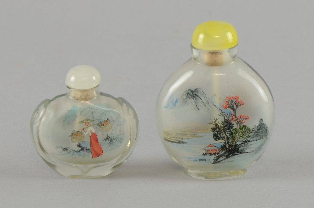 Two 20th century Chinese interior painted glass snuff (1 of 1)