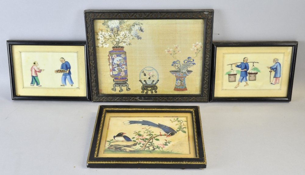 Three Chinese paintings on rice paper, two depicting (1 of 1)