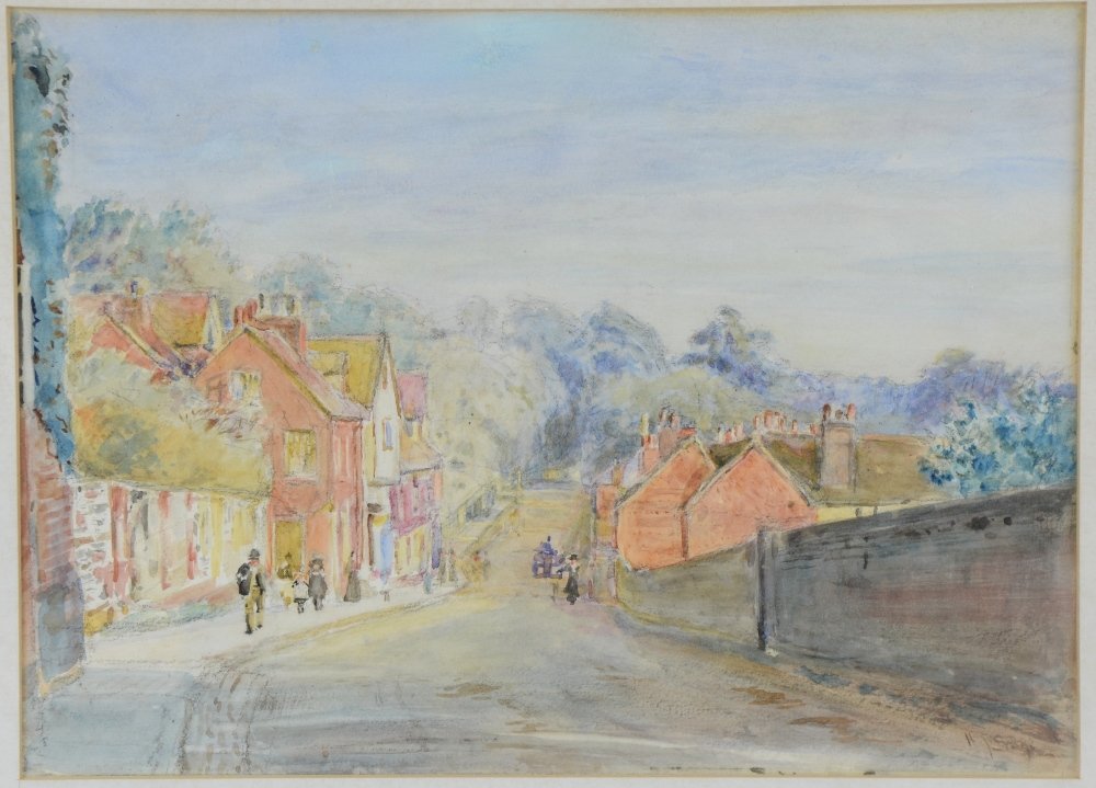 Henry J Sage watercolour of street scene leading to (1 of 1)