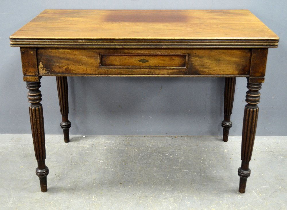 George III mahogany folding tea table on turned and (1 of 1)