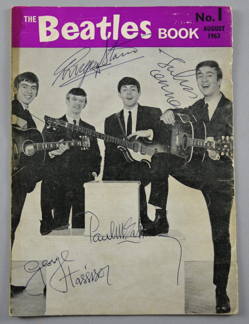 The Beatles Book No.1 August 1963 signed on the cover: The Beatles Book No.1 August 1963 signed on the cover in black pen by all four, John Lennon, Paul McCartney, George Harrison & Ringo Starr.Provenance: Signed at Colston Hall, Bristol on the 15th of No