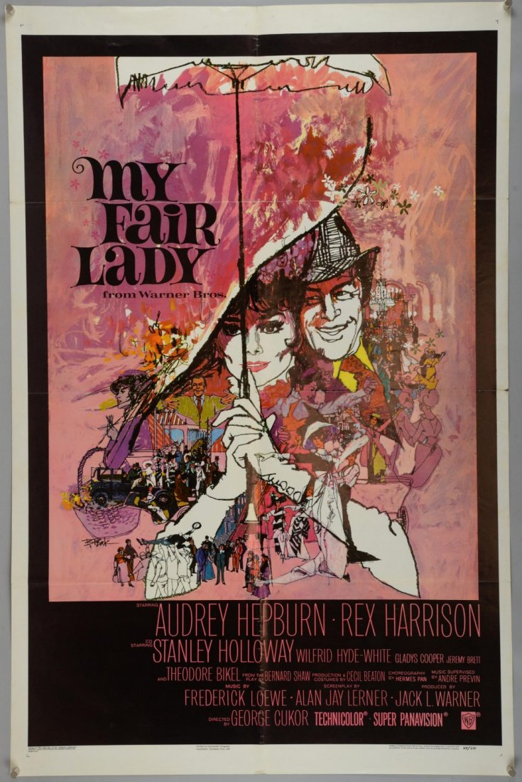 My Fair Lady (1964) One sheet film poster, starring: My Fair Lady (1964) One sheet film poster, starring Audrey Hepburn, artwork by Bob Peak, Warner Bros., folded, 27 x 41 inches
