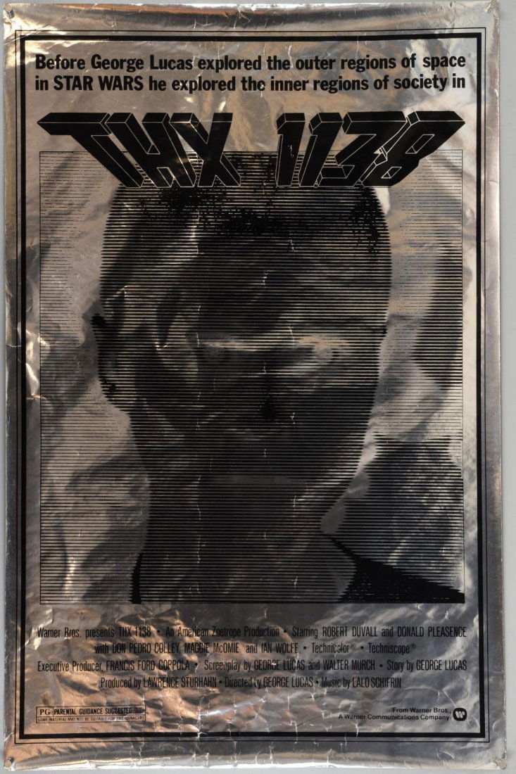 THX 1138 (1970) One Sheet & Mylar film poster, Science: THX 1138 (1970) One Sheet & Mylar film poster, Science Fiction starring Robert Duvall, Warner Brothers, folded & rolled, 27 x 41 inches & 26 x 40 inches (2)