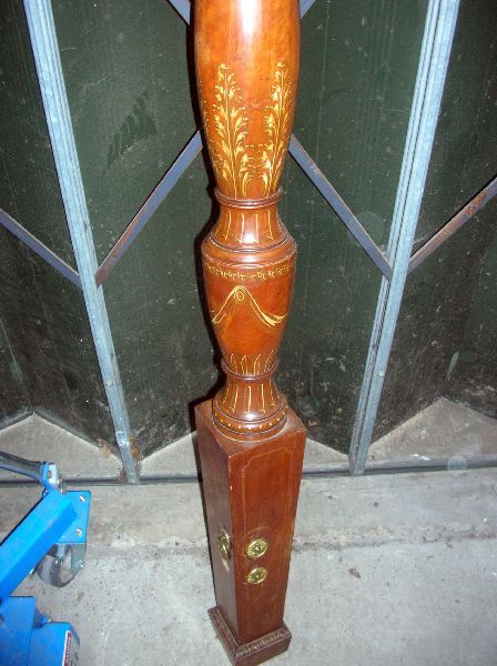 Satinwood and painted four poster bed, the: Satinwood and painted four poster bed, the two columns decorated with swags of drapery and foliage