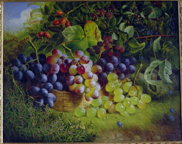 Charles Stuart, still-life with grapes and foliage: Charles Stuart, still-life with grapes and foliage, signed, oil on canvas, 16 x 20" (Illustrated)
