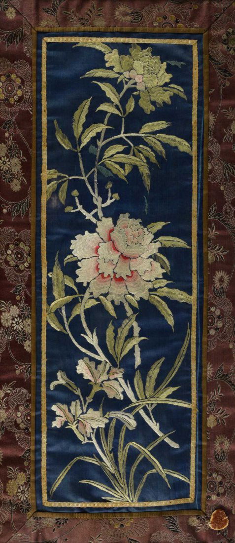 Chinese silk sleeve panel embroidered with flowers, (1 of 1)