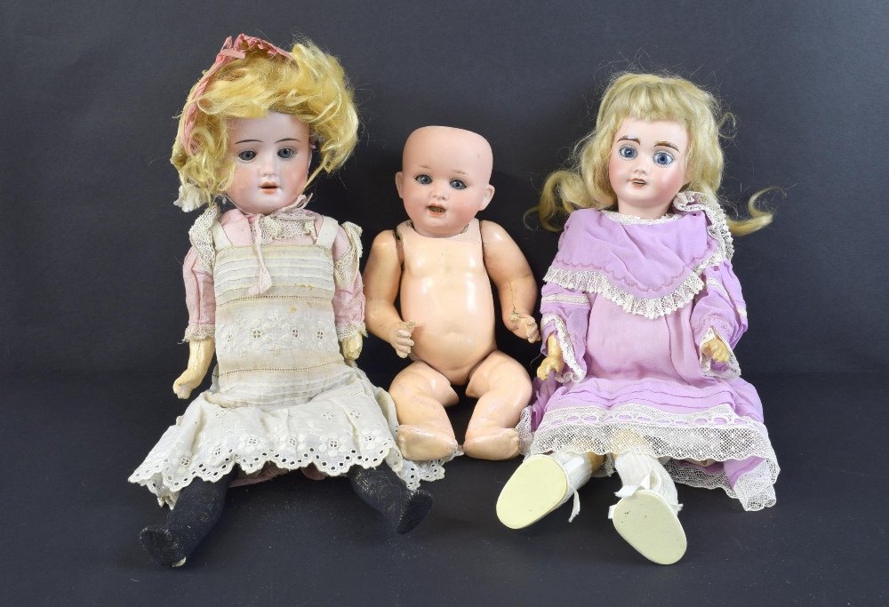 Three bisque headed dolls,  A L, Limoge, Huebach open (1 of 1)