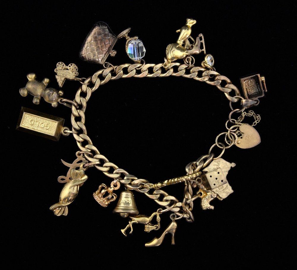 Gold charm bracelet, with a variety of c (1 of 1)