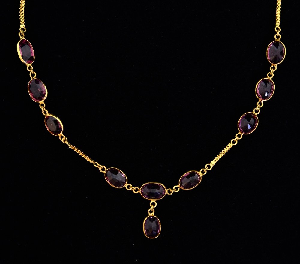 Deep pink rrhodalite garnet set bracelet with drop, in (1 of 1)