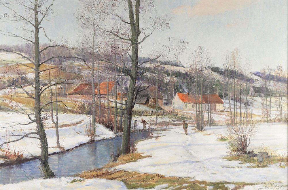 J Prochazka, 'Walking in the snow', oil on canvas, (1 of 10)