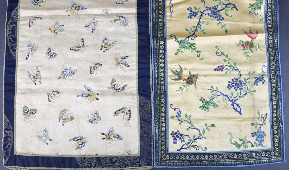 Two Chinese embroidered panels C 1900, one on cream (1 of 2)