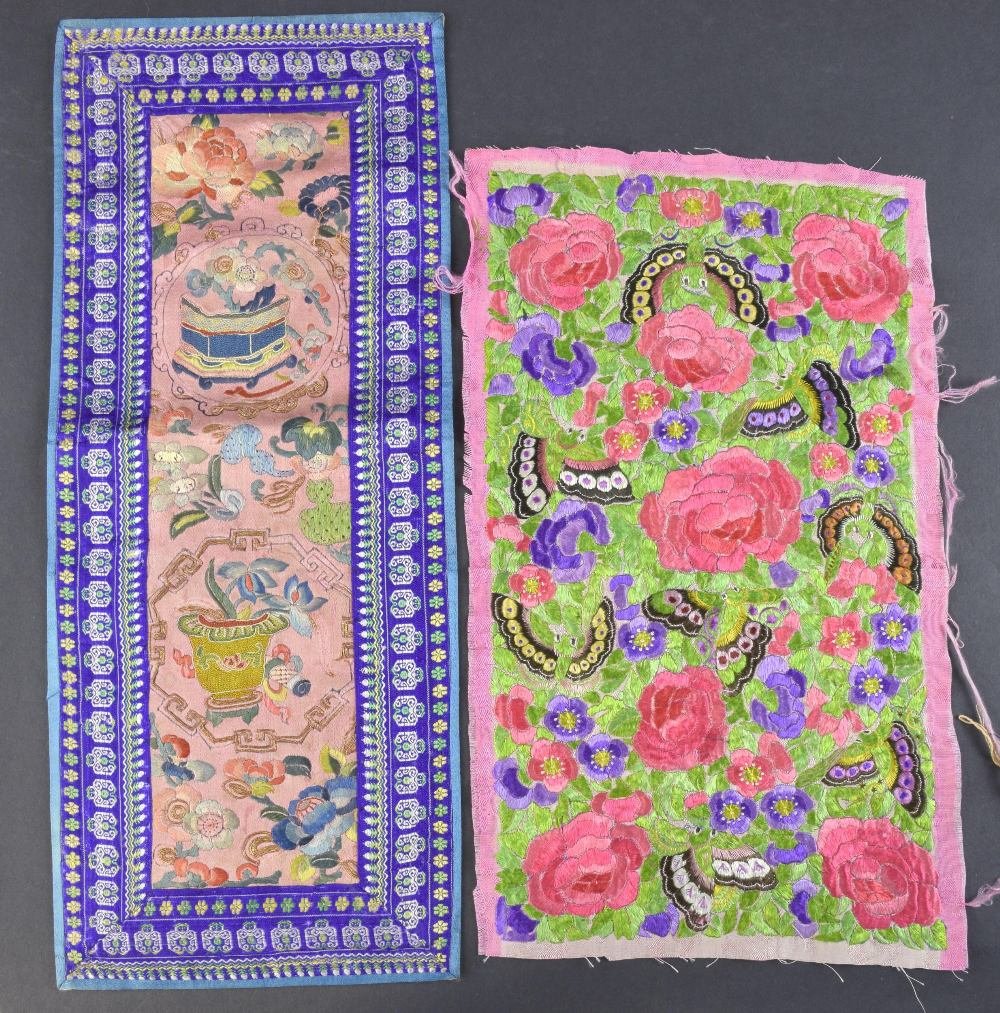 Two  19th C Chinese embroidered panels, one profusely (1 of 1)