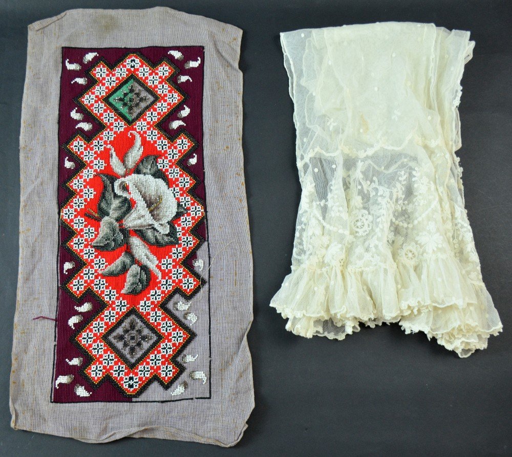 Late 19th century tambour lace stole  and an unfinished (1 of 3)