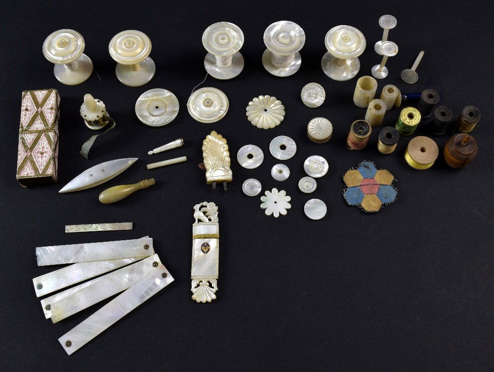 Collection of 19th C mother of pearl sewing items, (1 of 2)