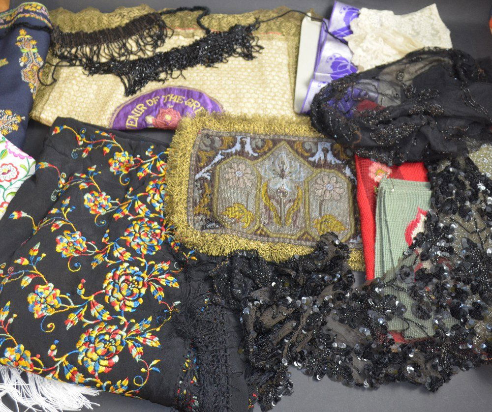 Mixed group of textiles to include Art Nouveau beaded (1 of 6)