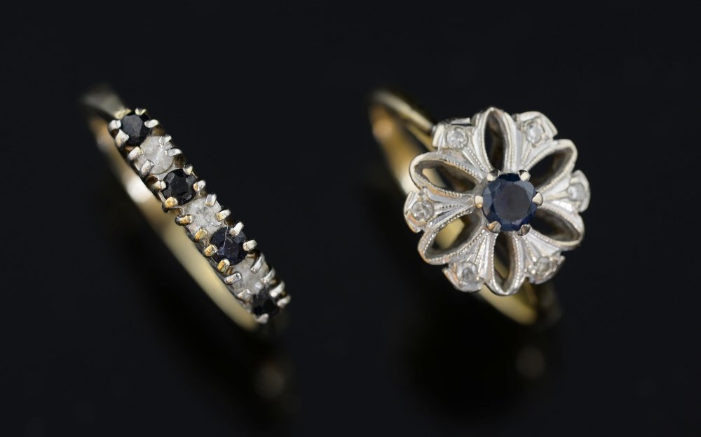 Two rings, sapphire and diamond in milgrain open (1 of 1)
