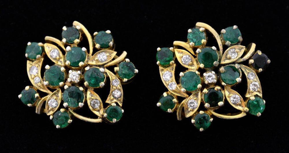 Emerald and diamond cluster earrings, peg and butterfly (1 of 1)