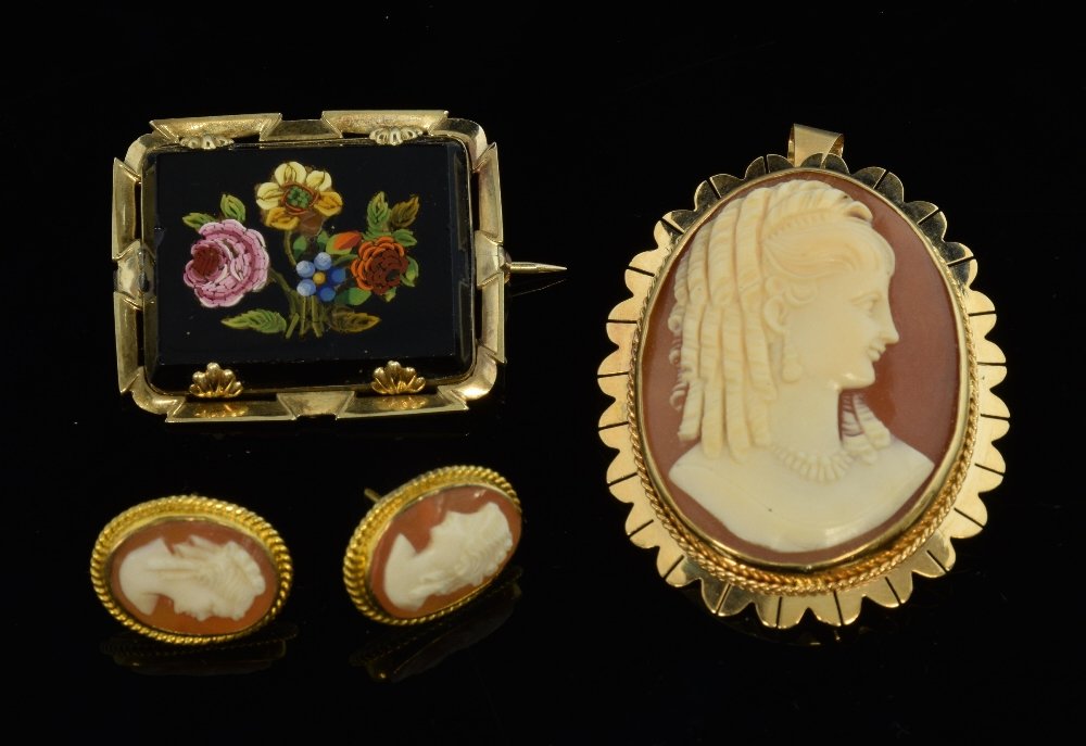 Victorian micro mosaic and  portrait cameo brooches, (1 of 1)