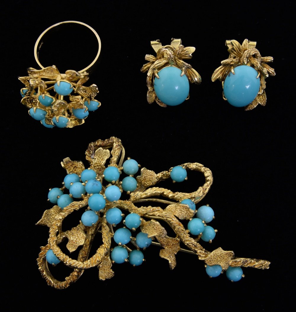 1960's  Turquoise and gold spray brooch mounted in 14 (1 of 1)