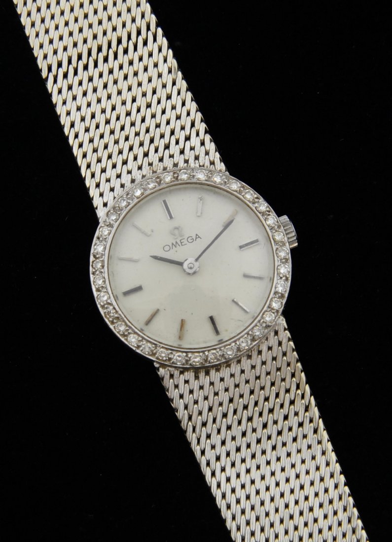 Lady's Omega 18ct white gold and diamond set watch, the (1 of 3)