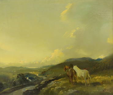 § Vernon Ward, 1905-1985, 'The Passing Shower', signed: § Vernon Ward, 1905-1985, 'The Passing Shower', signed and dated '48, oil on canvas, 49cm x 60cm,