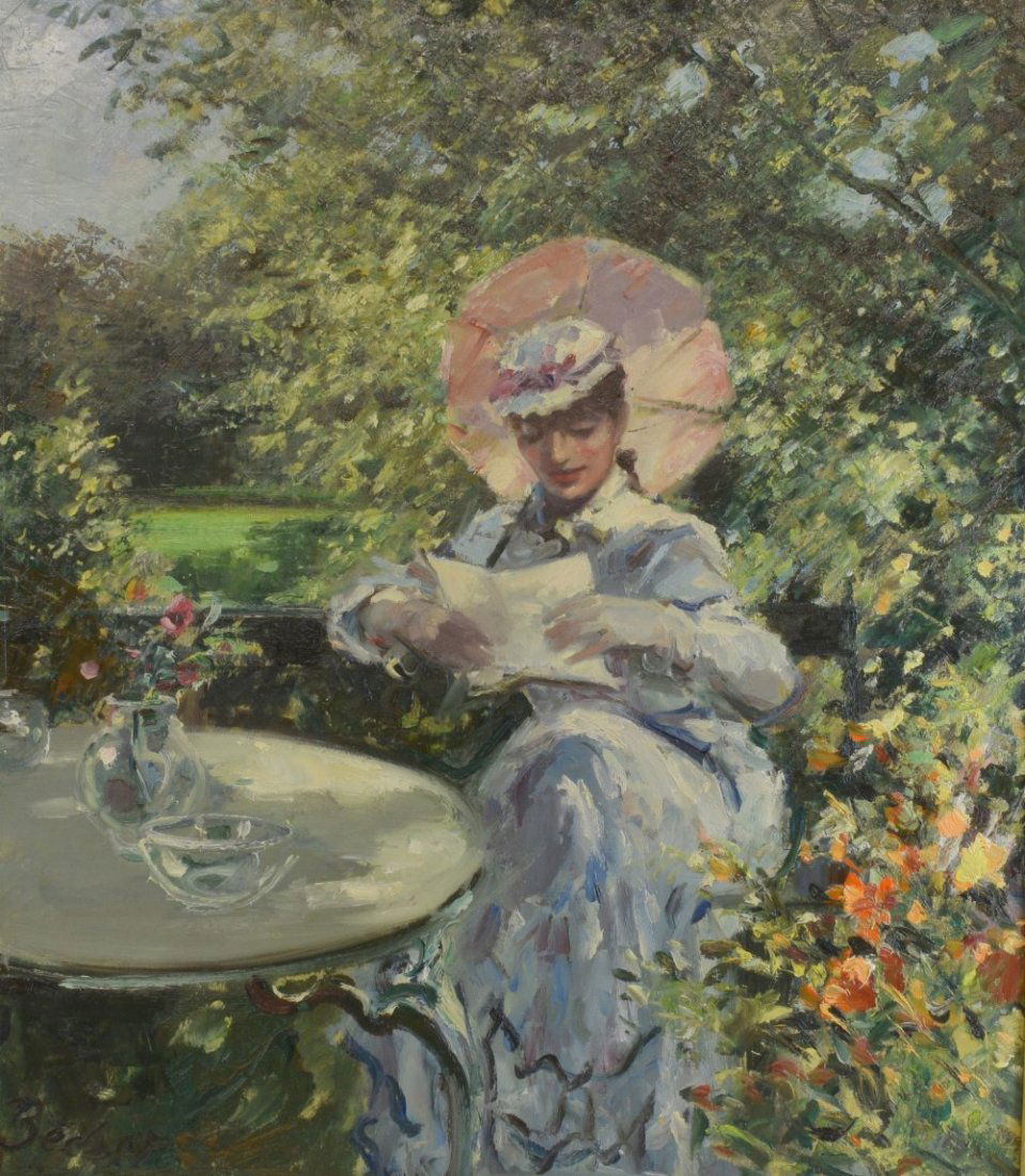 Hans Becker, Le billet doux oil on canvas, signed, 78: Hans Becker, Le billet doux oil on canvas, signed, 78 x 69 cm