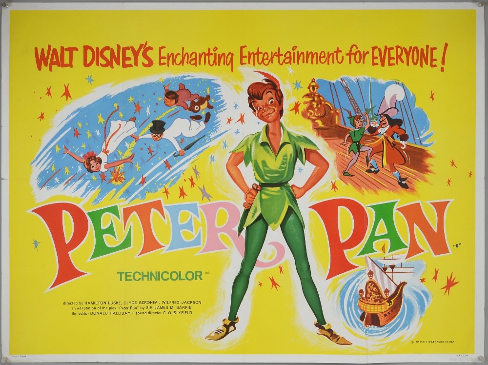 Walt Disney's Peter Pan (1953) British Quad & later: Walt Disney's Peter Pan (1953) British Quad & later Double Bill film posters, folded, 30 x 40 inches (2)