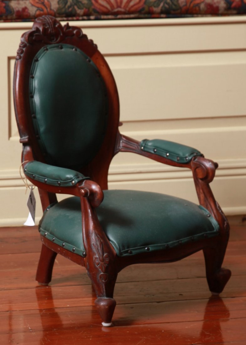 Child's Green Leather Victorian Style Armchair (1 of 1)