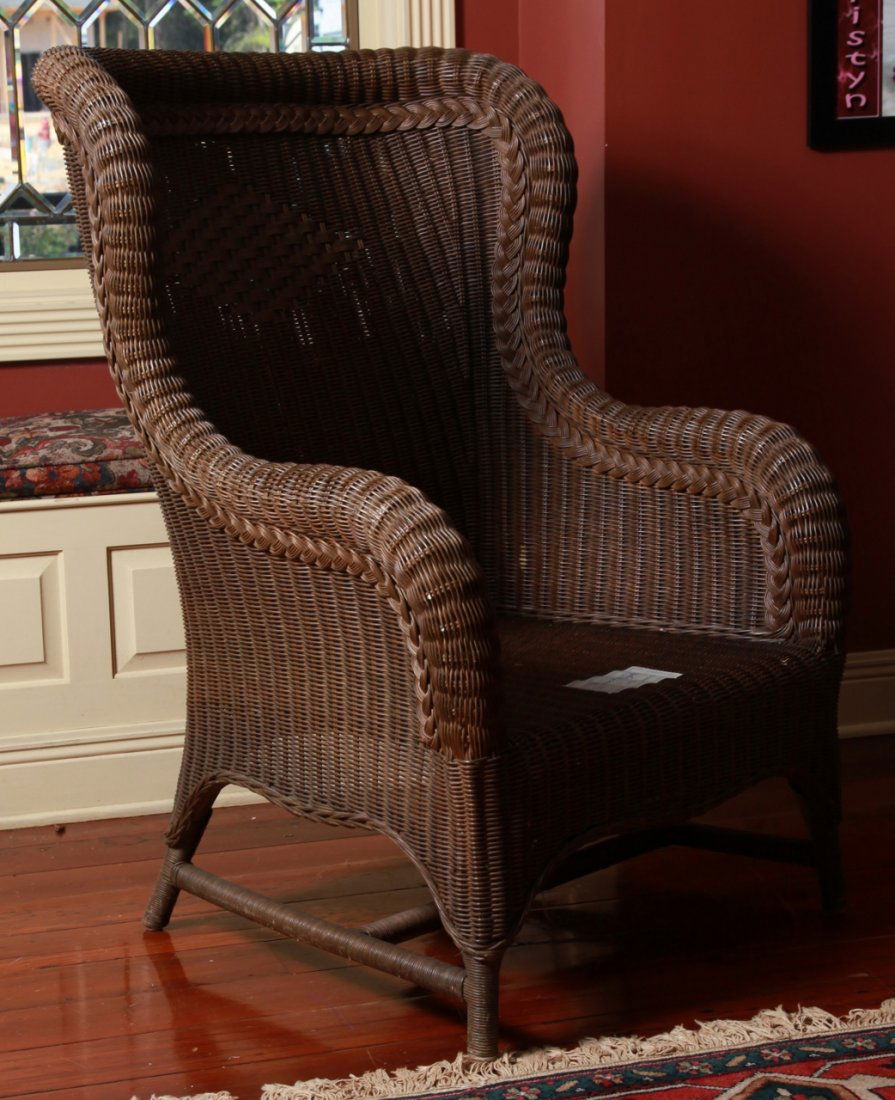Huge Warren Wright Wingback Wicker Armchair (1 of 2)