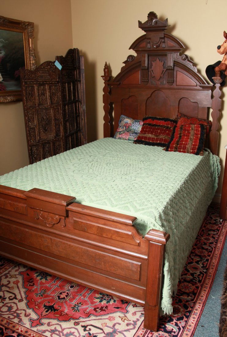 Late Victorian Eastlake Style Highback Bed (1 of 2)