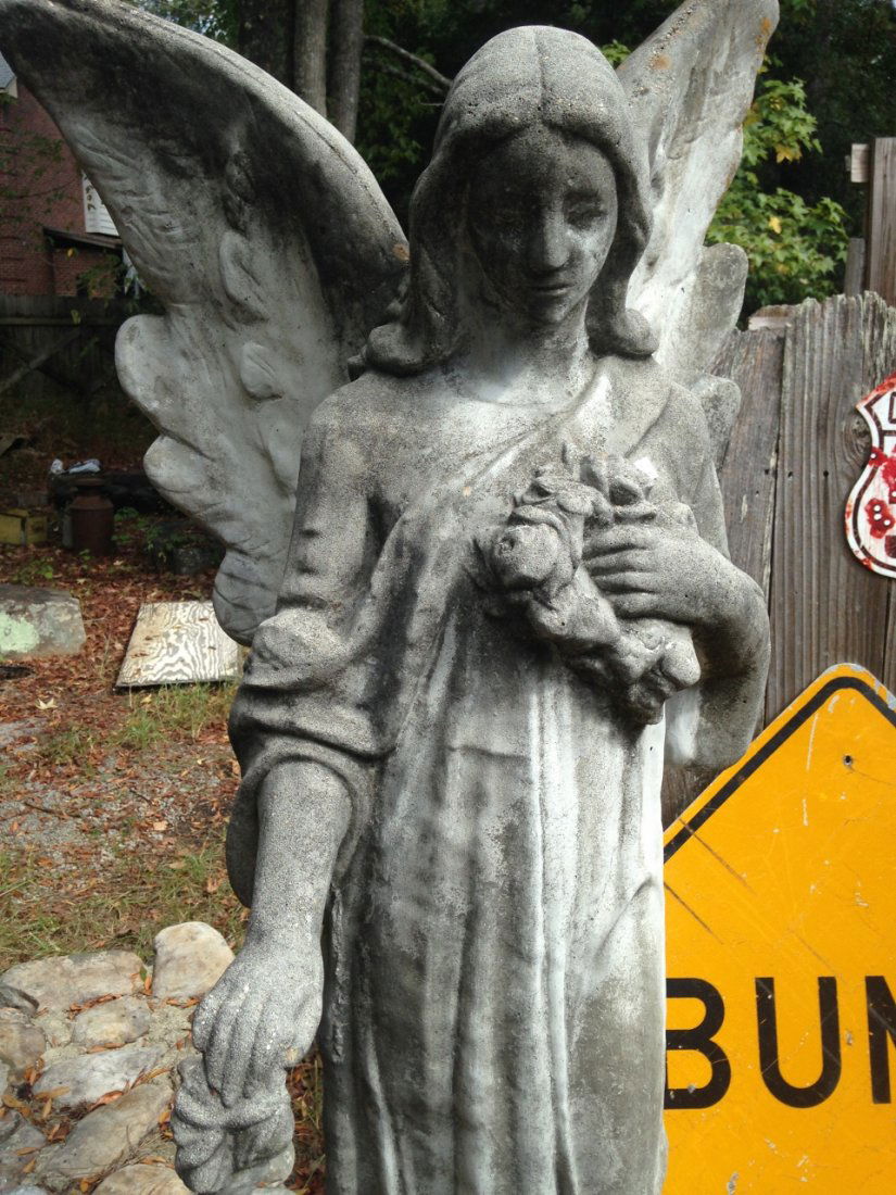 Huge Stone Statue Of Angel With Flowers (1 of 4)