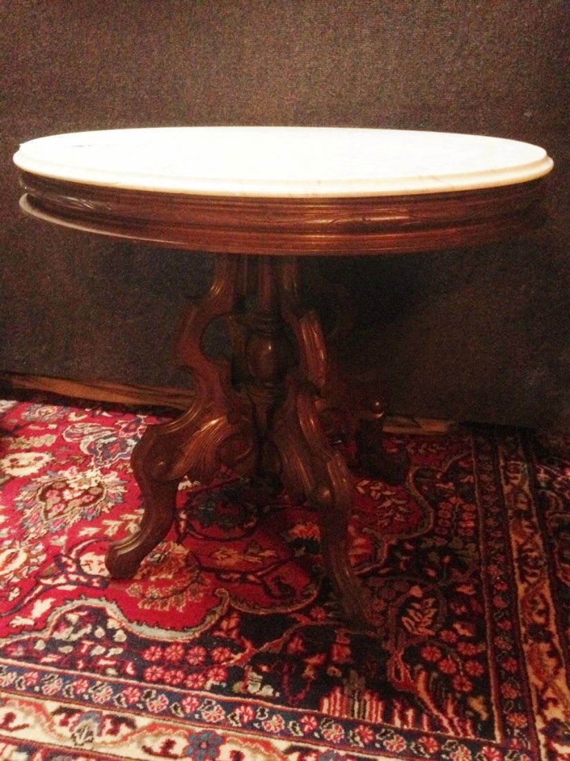 Victorian Walnut Round Marble Top Table (1 of 5)