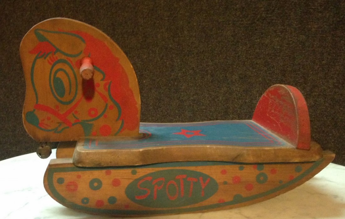 Vintage Collectible Child's Rocking Horse: "Spotty" comes with sheriff star on back 11"x18"