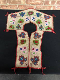 Antique Native American Vest w/ Flower Design: 27 3/4" long x 21 1/2" across shoulders x 10" across chest