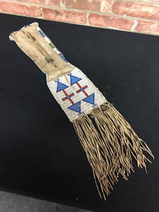 Antique Native American Pipe Bag: 29 1/2" long x 6" wide