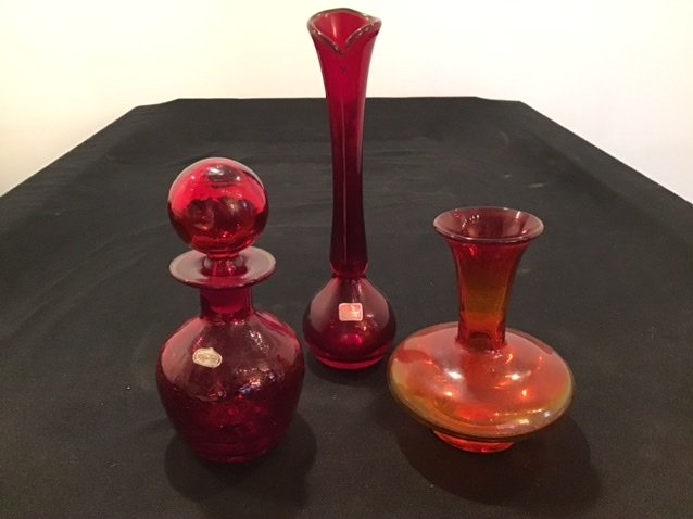 3 Mid Century Blenko Viking Glass Vases: Tallest 11.5 inches