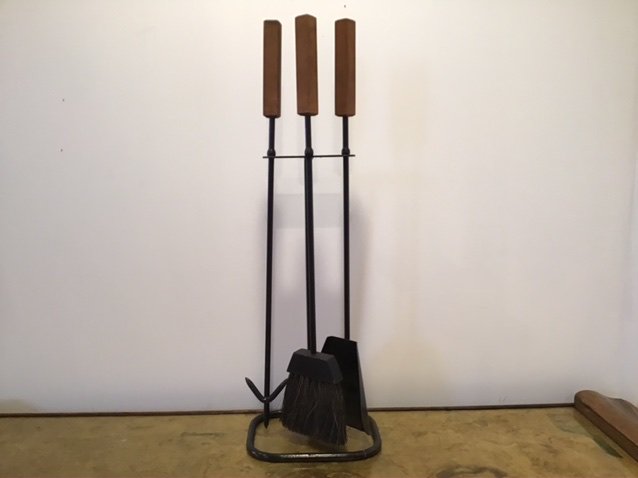 Arthur Umanoff Fireplace Tool Set: Each tool is 27.25 tall Tool stand is 19.5 inches