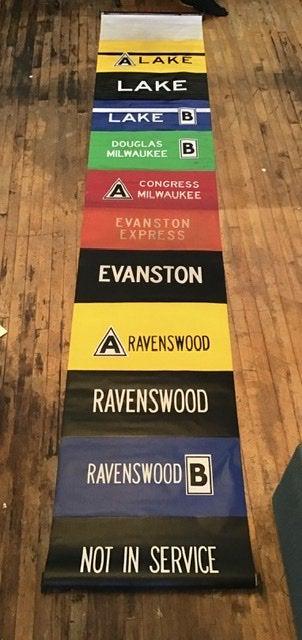 CHICAGO L TRAIN DESTINATION SCROLL SIGN CTA: 26 3/4 X 157ORIGINAL 1960’S-1970’S ERA SCROLL SIGN WITH DESTINATIONS