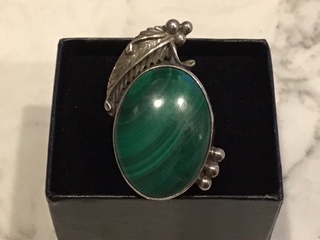 Mexican Sterling Malachite Ring sz 9 (1 of 4)