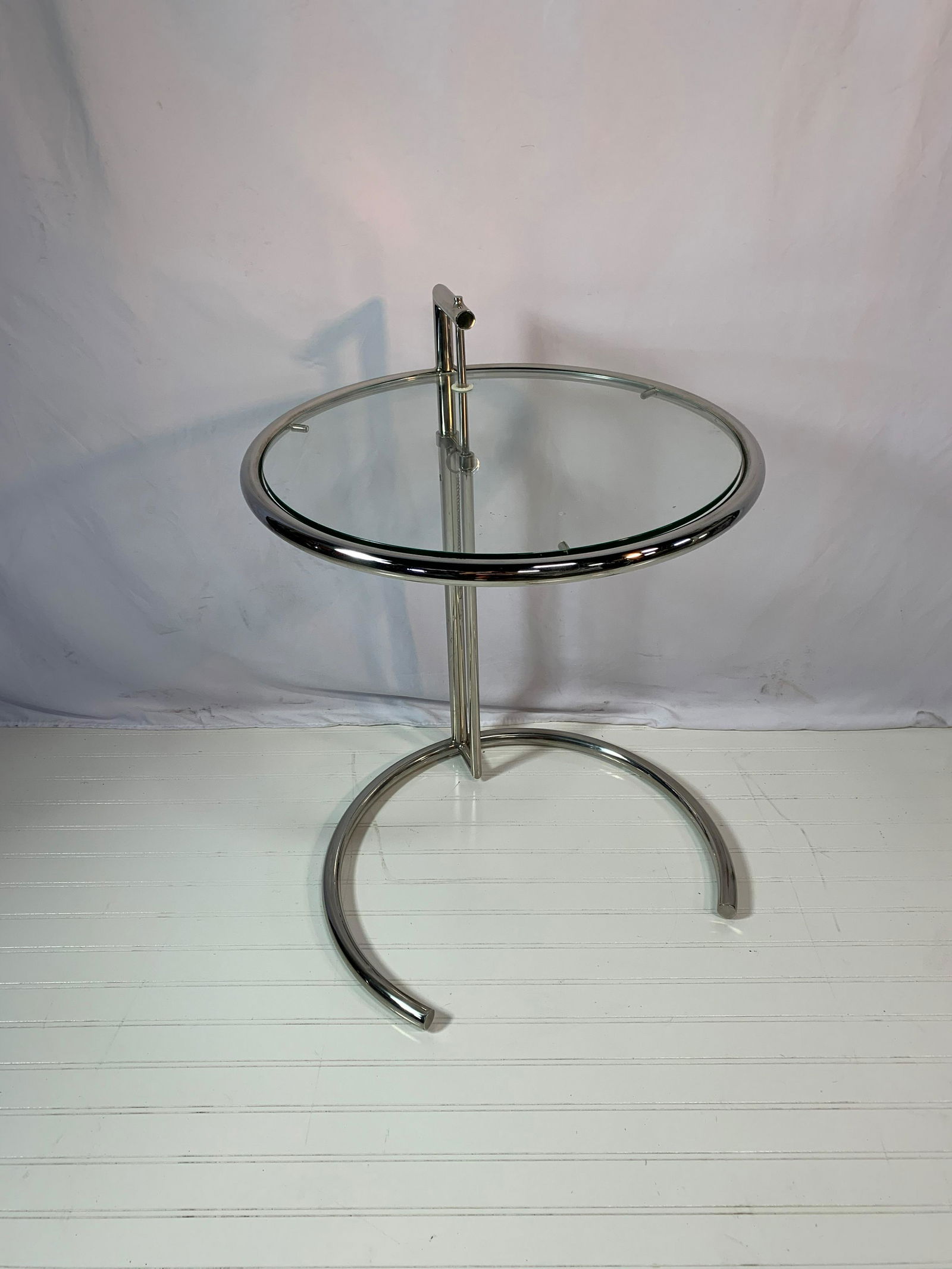 Mid-Century Side Table In The Manner of Eileen Gray: In the manner of Eileen Grey, measures 27.5in tall x 19.75in wide