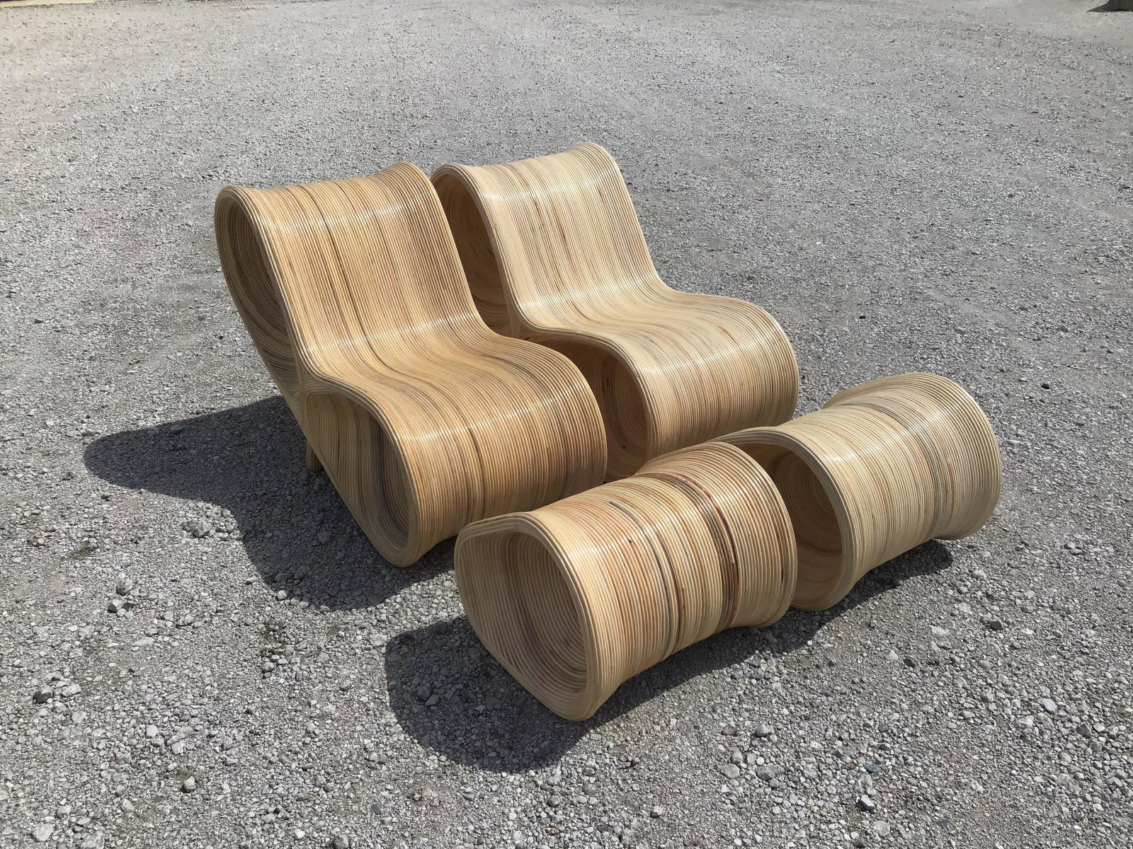 Pencil Reed Lounge Chairs IMO Gabriella Crespi Style: Chair: 52in x 23 x 33 Ottoman: 23in x 21 x 17