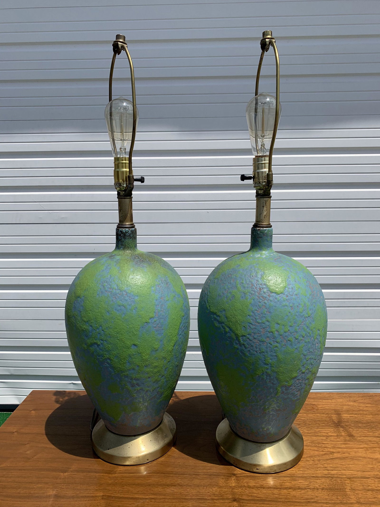 Pair Mid Century Pottery Lamps (1 of 2)