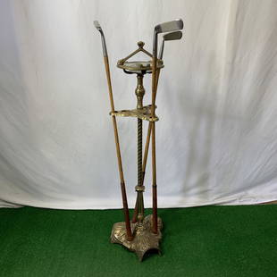 Tom Auchterlonie St. Andrews Golf Club Display: Clubs measure 3ft long, overall display is 35in tall x 9in diameter at bottom