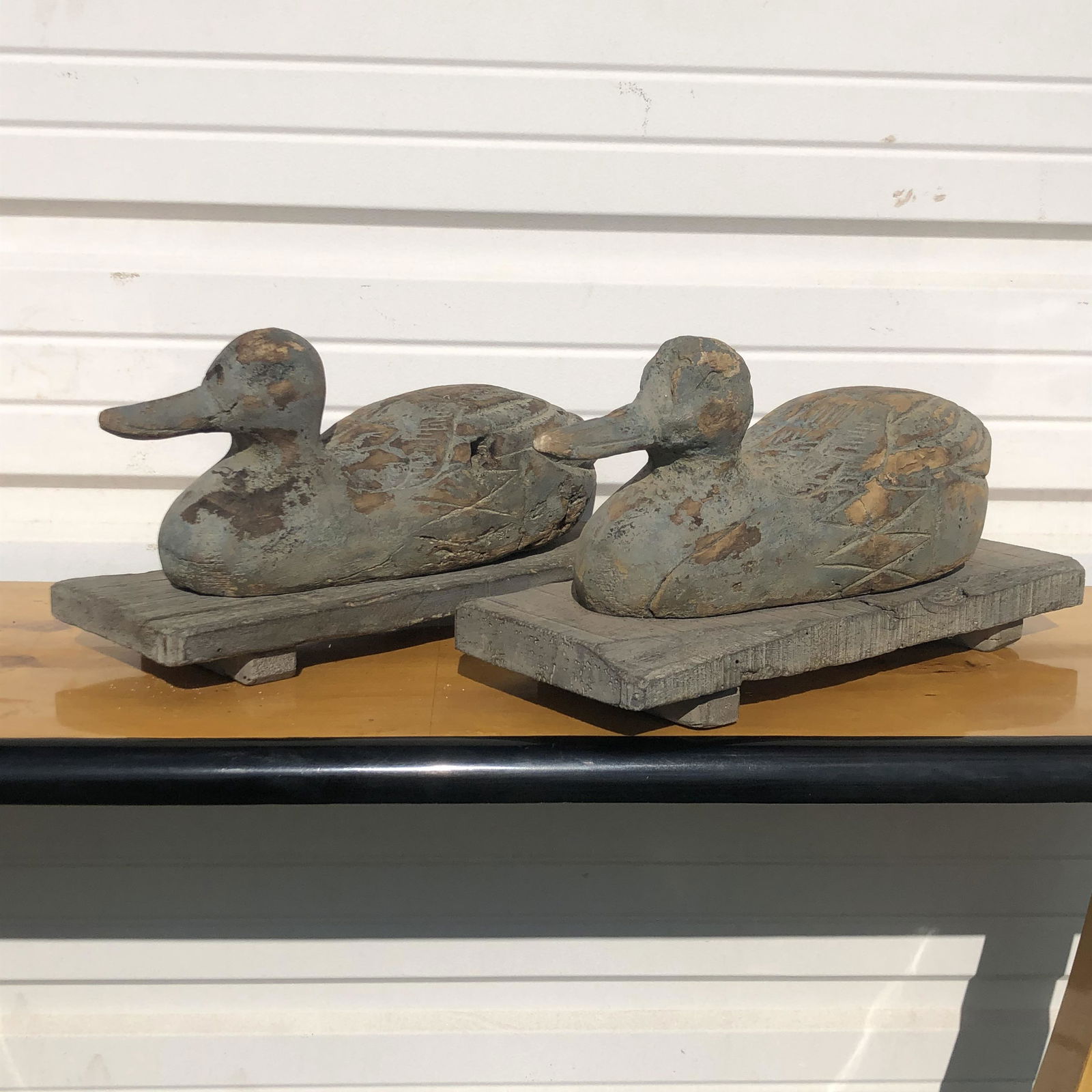 Pair Architectural Elements Wood Ducks C. 1900 (1 of 6)