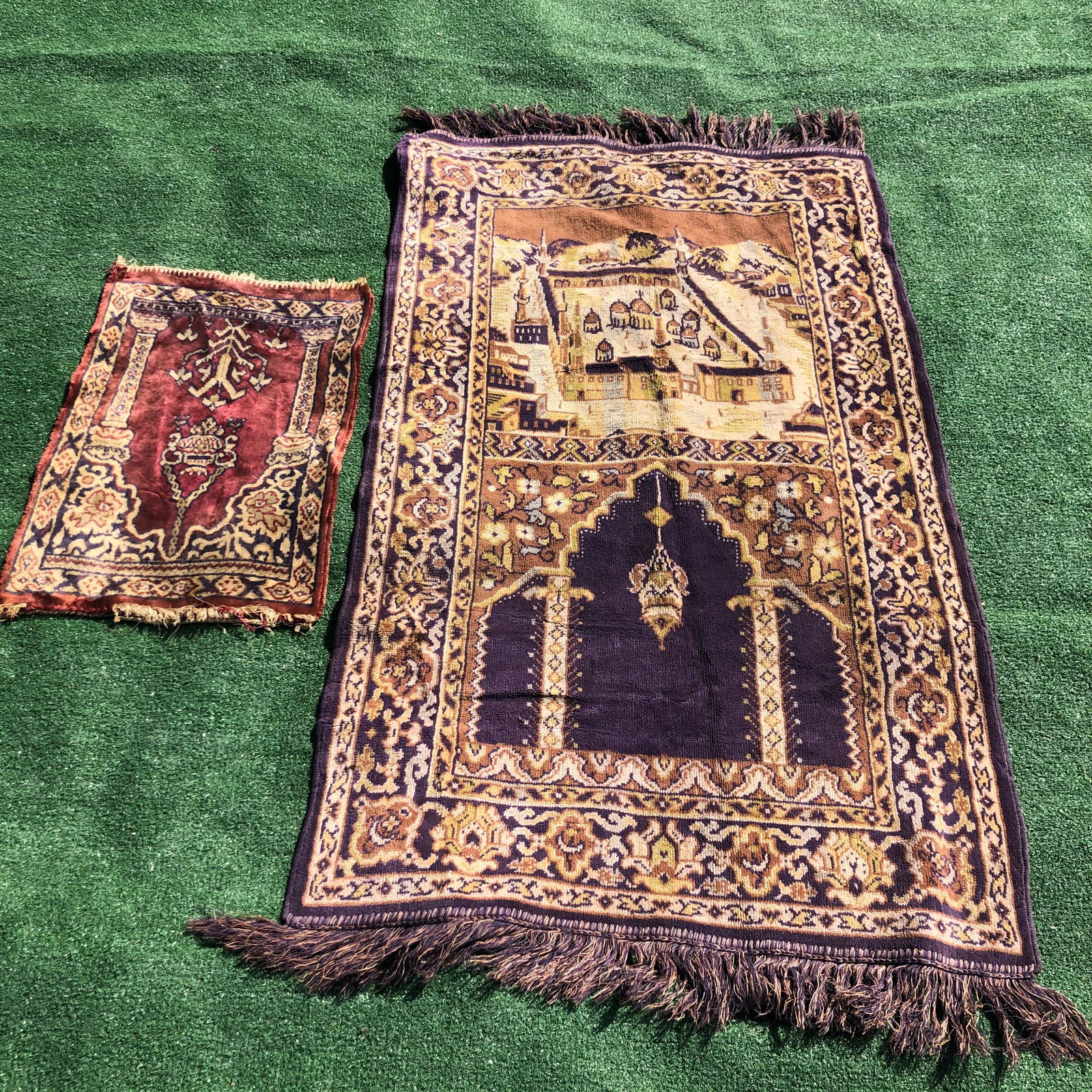 Pair Silk Art Deco Prayer Rugs (1 of 3)