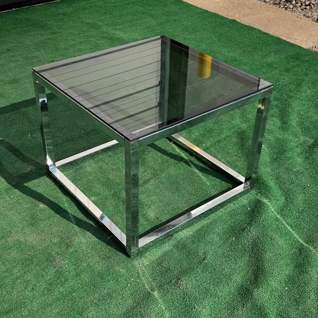 Mid Century Modern Chrome & Smoked Glass Side Table (1 of 3)