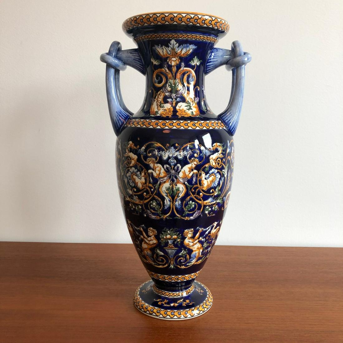 Gien French Renaissance Faience Vase: 15 1/2in tall